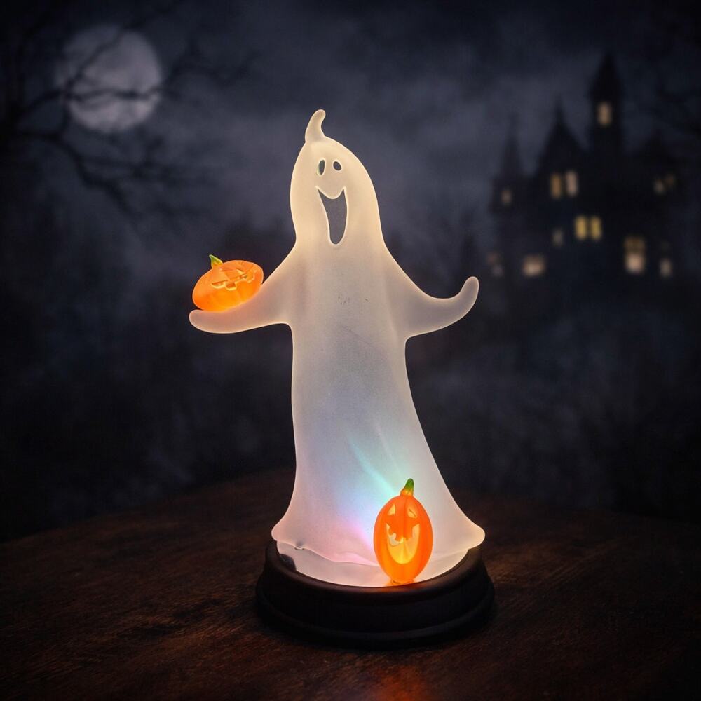 Vintage Avon 2002 Color Changing Halloween LED Figurine-12 Glow Ghost w Pumpkins